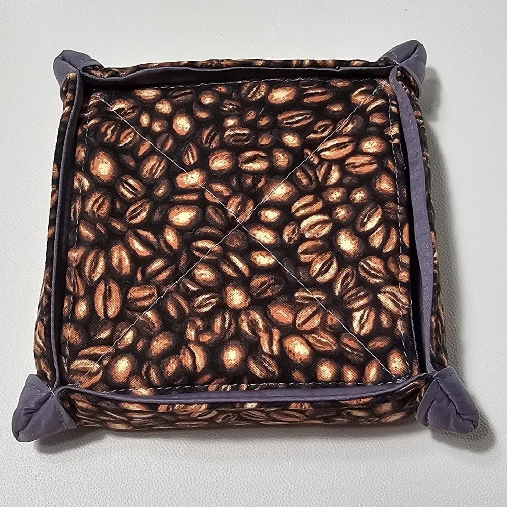 Handmade Cotton Coffee Print Washable Reversible Set Of 6 Coasters